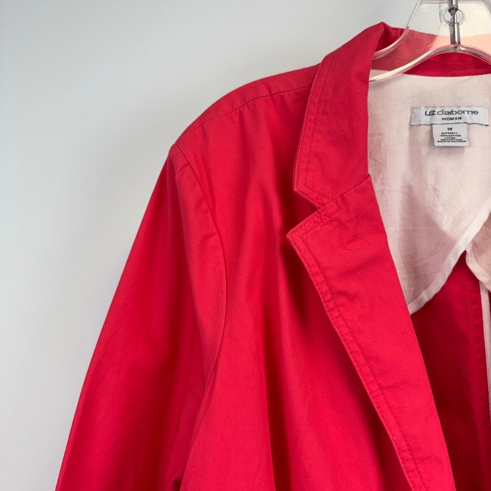 Liz Claiborne Woman Red 100% Cotton Blazer Jacket Plus Size 1X Single Button - Picture 8 of 15